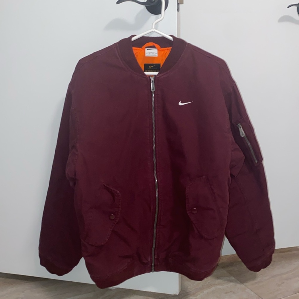 Used Nike Men’s Bomber Oversized Jacket Burgundy Red Extra Small